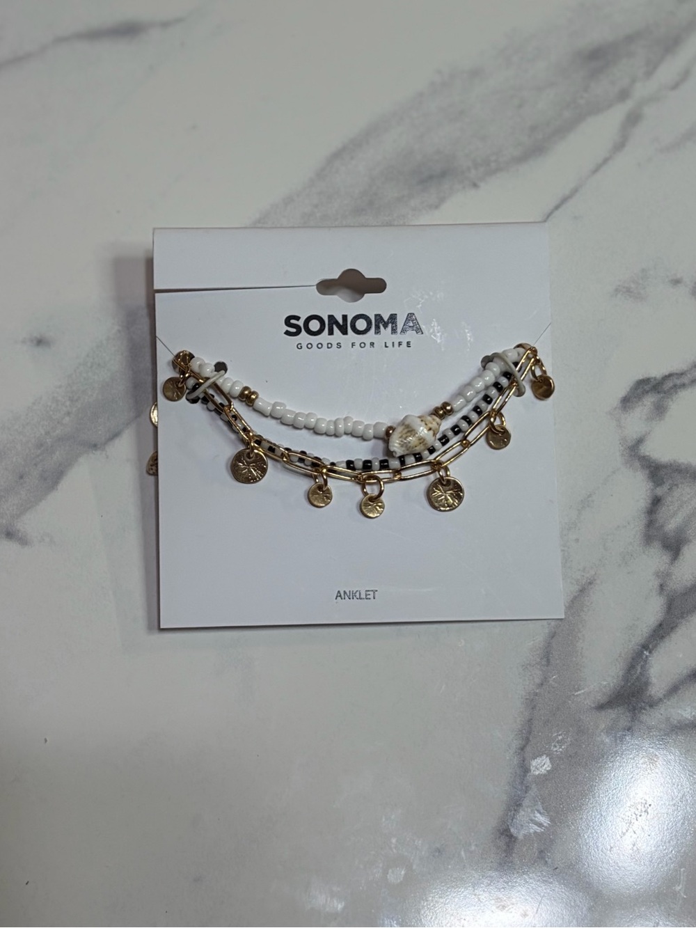 SONOMA White and Gold Beaded Bracelet with Coin Charms
